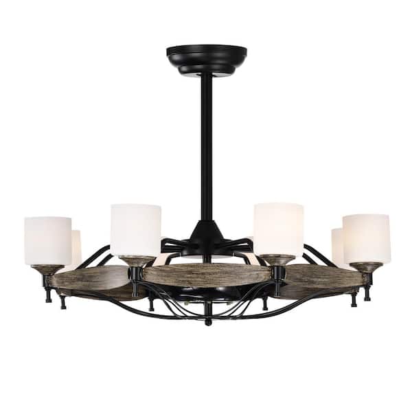HKMGT 33 in. Indoor Black Ceiling Fan with Remote Included, Chandelier with 8-Light Socket