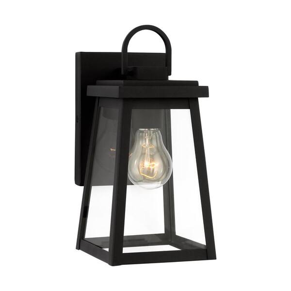 Generation Lighting - Studio Founders Small 1-Light Black Exterior Outdoor Wall Sconce,Clear and White Glass Panels Included, No Bulb Included
