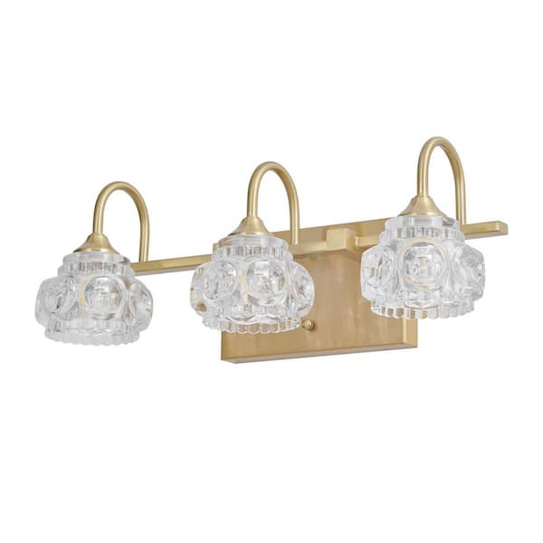 17.3 in. 3-Light Modern Golden Crystal Bathroom Vanity Light with Clear Glass Shade for Bathroom(Blulbs Not Included)