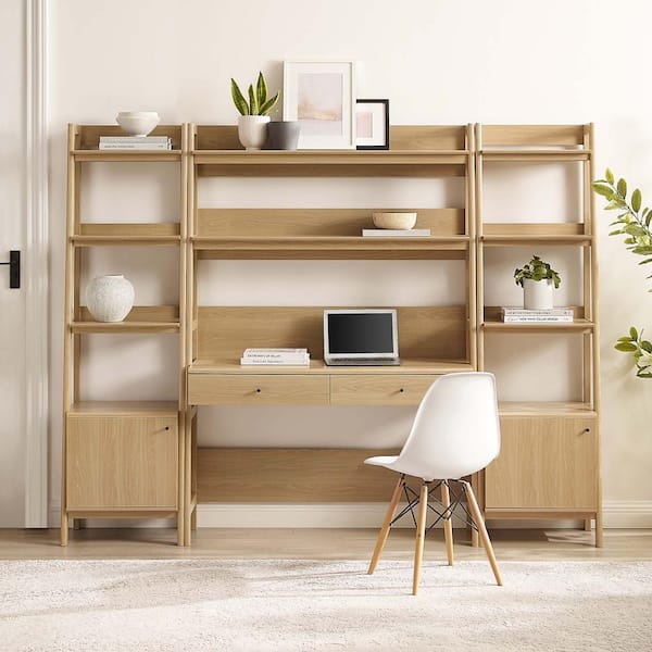 MODWAY Bixby 90 In W Rectangular in Oak 3-Piece Home Office Desk