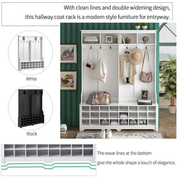 Seafuloy 77.1 in. H White Multiple Functions Hallway Coat Rack with Metal  Black Hooks and 24-Shoe Cubbies C-WF286983AAK - The Home Depot