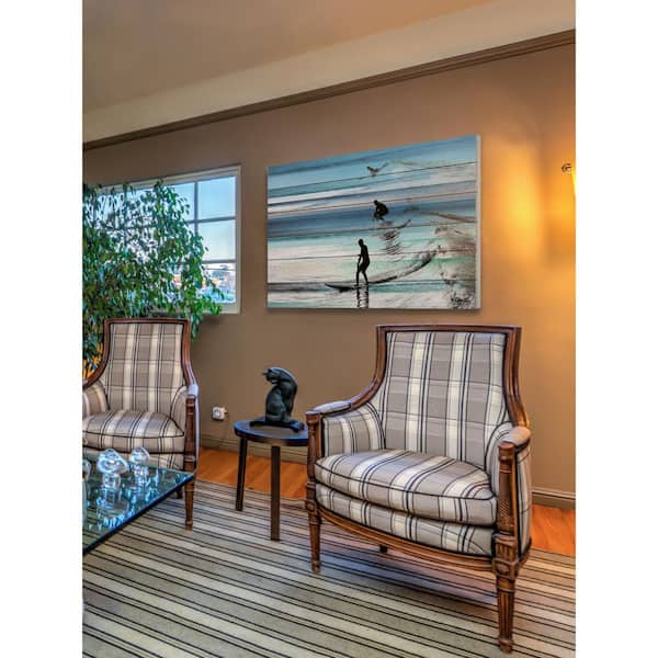 Unbranded 12 in. H x 18 in. W "Wave Jumping" by Parvez Taj Printed White Wood Wall Art