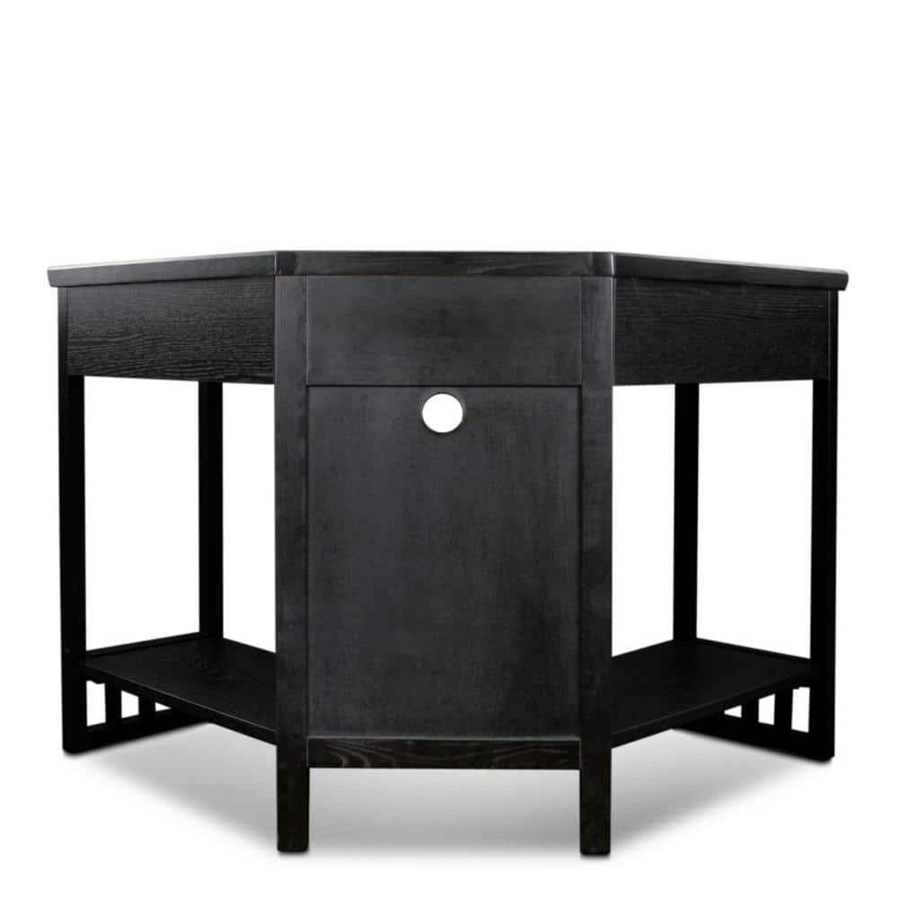 Elegant Black Oak Corner Writing Desk with Drawer and Keyboard Tray