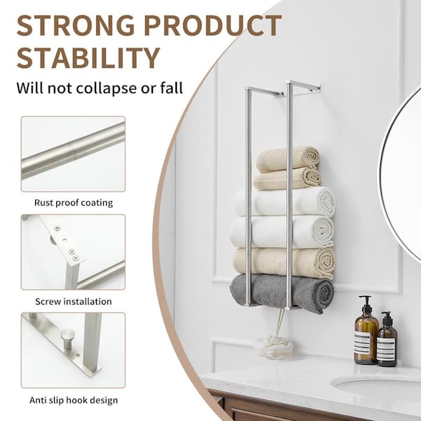 Towel Rack with 2-Towel Bars Wall Mount Holder, Bathroom Organizer for Bathroom Hooks in Brushed Nickel