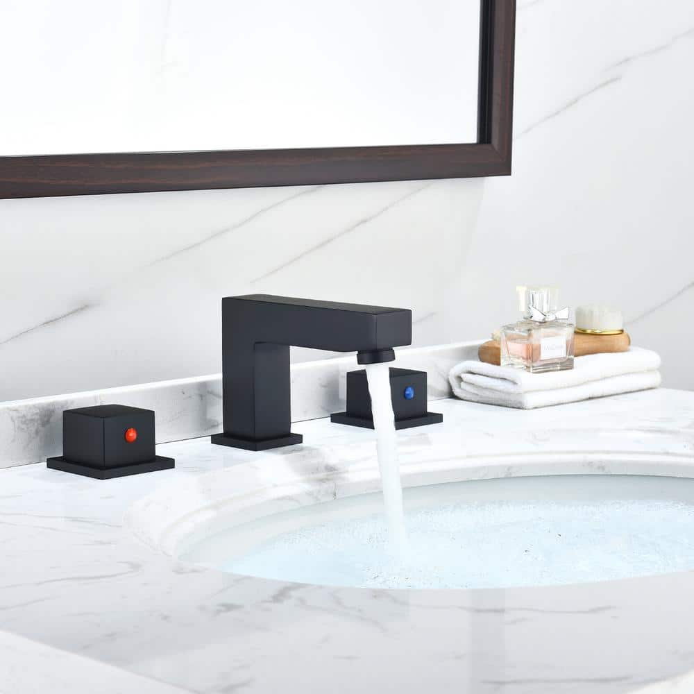 Matte Black Modern Double Handle Widespread Bathroom Faucet