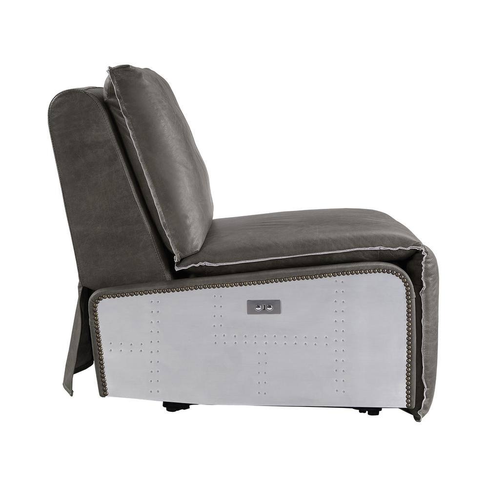 Metier Gray Top Grain Leather & Aluminum Swivel Recliner