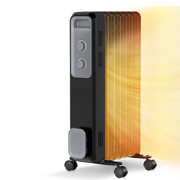 1,500-Watt Oil-Immersed Radiant Heater with Adjustable Thermostat in Black