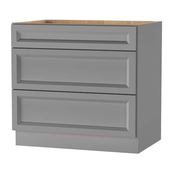 Keyport Shaker 36 in. W x 24 in. D x 34.5 in. H Charcoal Plywood Tool-Free Ready To Assemble Drawer Base Kitchen Cabinet