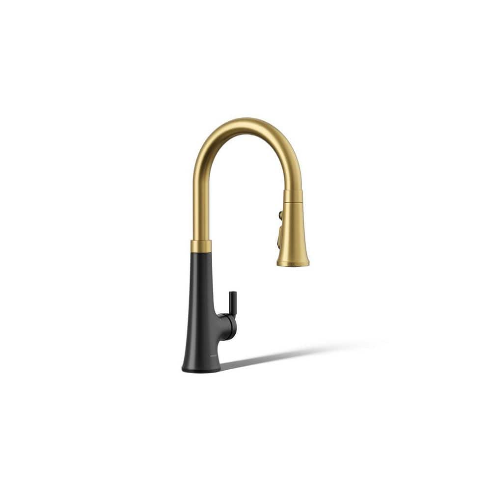 Tone 1 Handle Pull Down Sprayer Kitchen Faucet with Secure Docking in Matte Black with Brushed Moderne Brass price history on PriceWatchPro