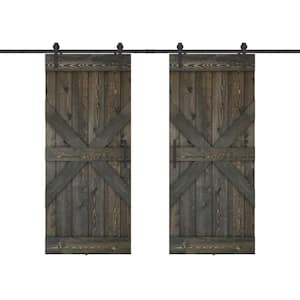 Mid X 48 in. x 84 in. Ebony Finished Pine Wood Sliding Barn Door with Hardware Kit (DIY)