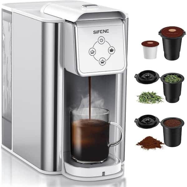 SIFENE KC101 8-Cups, 6-10 oz. Cup Sizes, White Stainless Steel, Single Serve Coffee Maker, 50 oz. Removable Tank