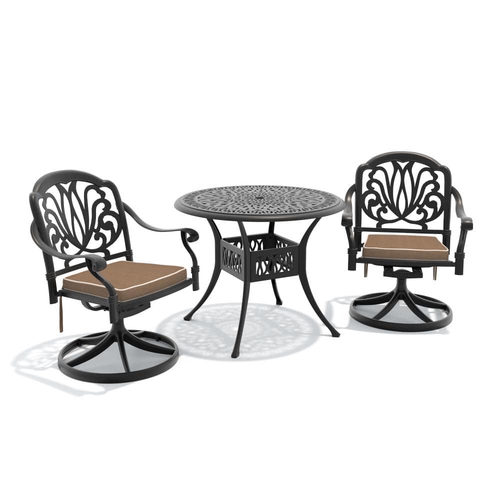 3-Piece Cast aluminum Patio Outdoor Dining Sets with Brown Cushions and Swivel Chairs price history on PriceWatchPro