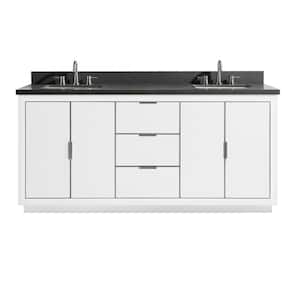 Austen 73 in. W x 22 in. D Bath Vanity in White with Silver Trim with Quartz Vanity Top in Gray with White Basins