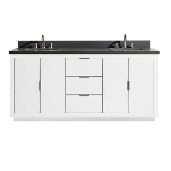 Avanity Austen 73 in. W x 22 in. D Bath Vanity in White with Silver Trim with Quartz Vanity Top in Gray with White Basins