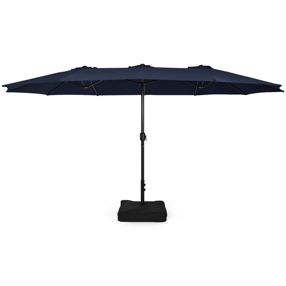 15 ft. Metal Double-Sided Twin Patio Market Umbrella with Crank and Base in