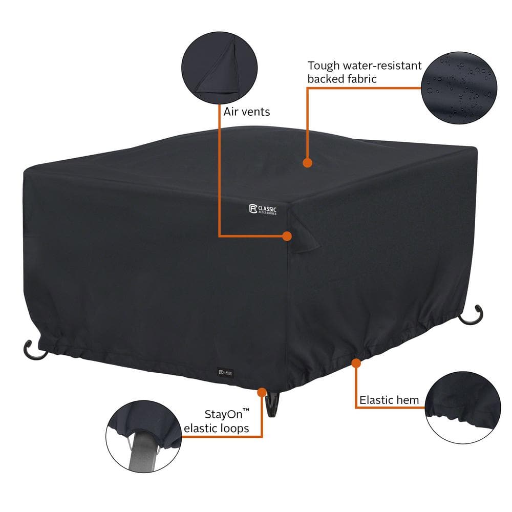 Classic Black 42 Inch Square Fire Pit Table Cover