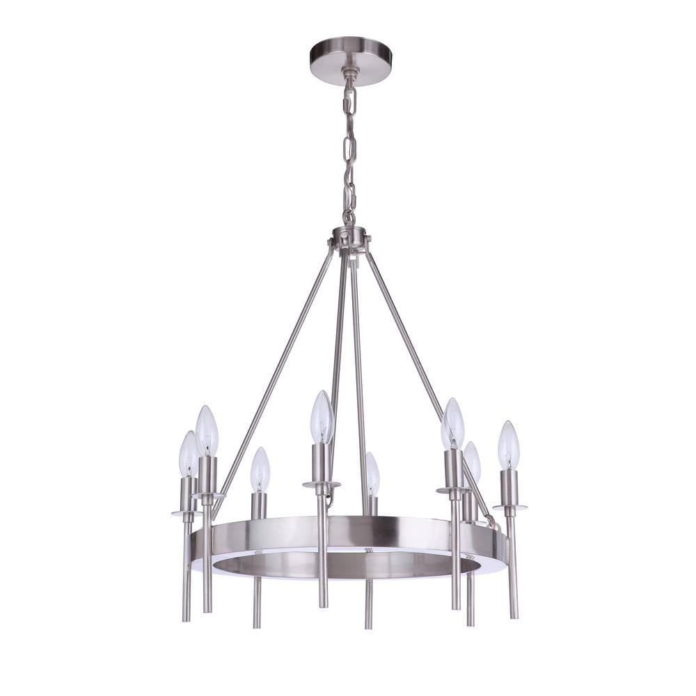 Elegant 8-Light Brushed Polished Nickel & Crystal Chandelier