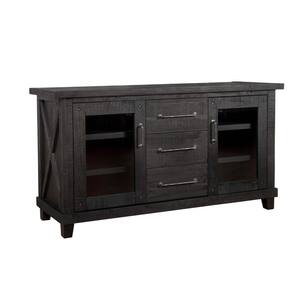 Brown Wood Top 65 in. Sideboard with 3-Drawers and 2 Glass-Doors