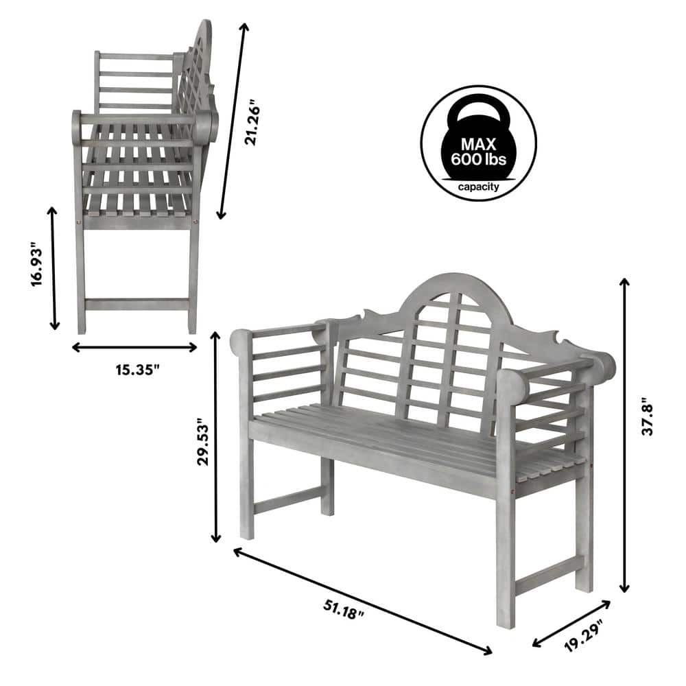 Elegant Arched Gray Acacia Wood 58" Outdoor Garden Bench