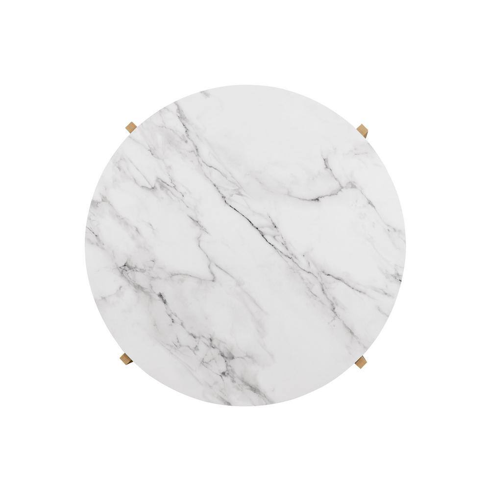 Calacatta Marble and Coastal Oak Round Coffee Table, 35 Inch