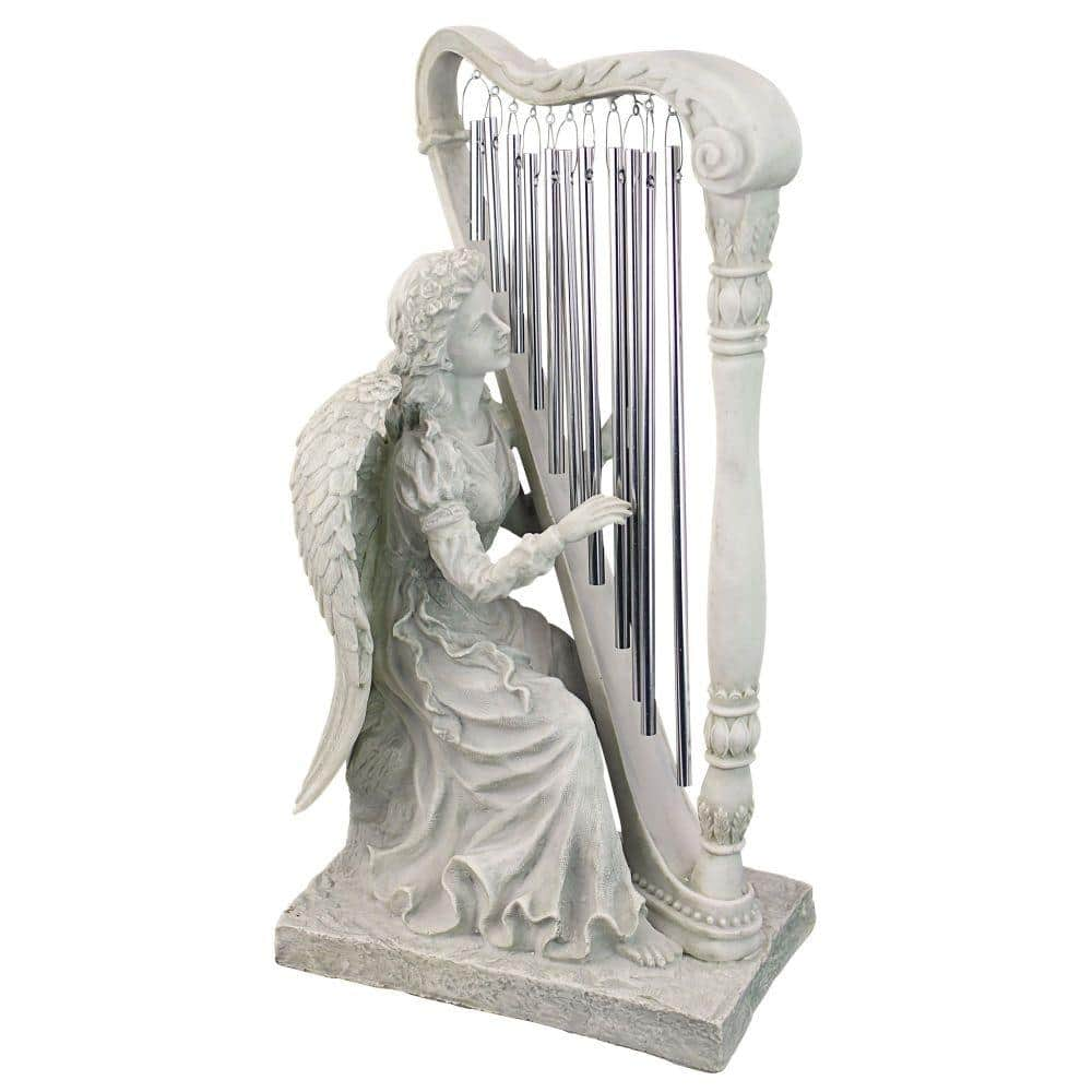 Music from Heaven Angel Playing Harp Garden Statue with Wind Chimes 29