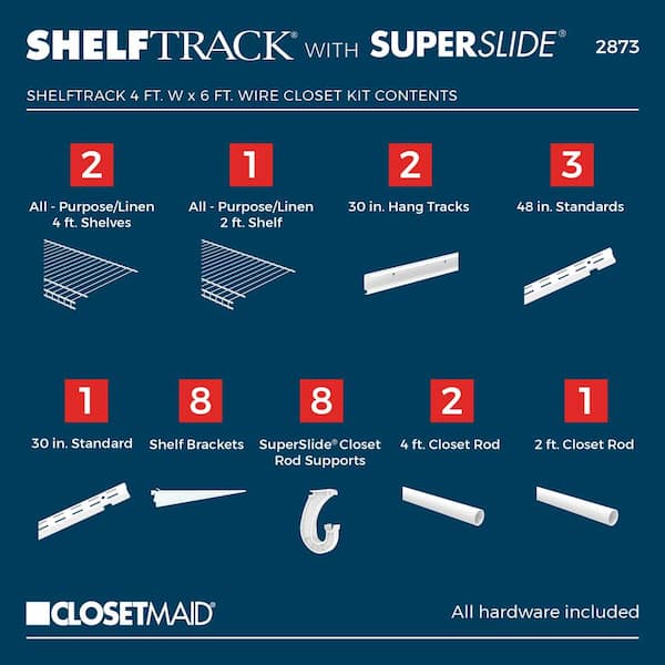 ClosetMaid ShelfTrack 72 in. W White Reach-In Wall Mount 3-Shelf Wire Closet  System Organizer Kit 2873 - The Home Depot