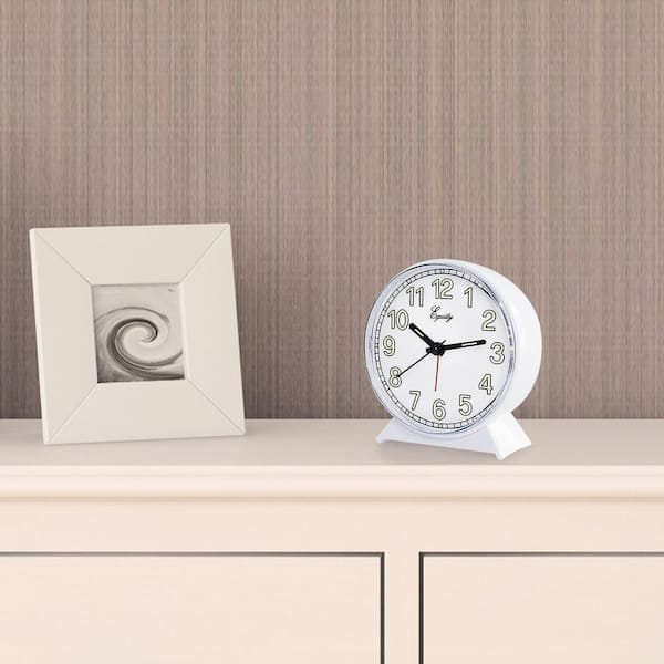 Equity by La Crosse Analog 4 in. Round Quartz Alarm Table Clock in White