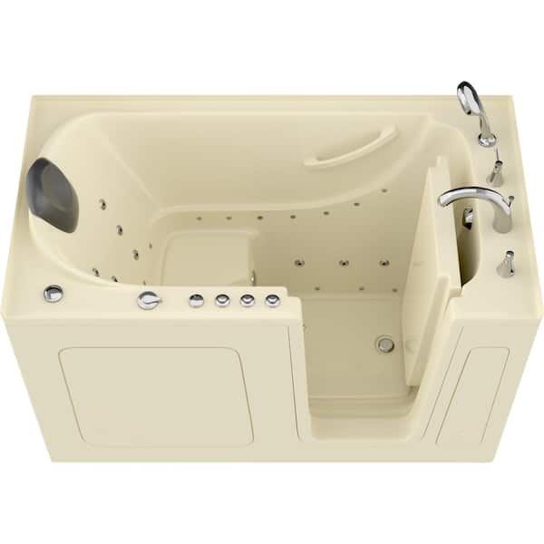 Safe Premier Series 32 in. L x 60 in. W Right Side Drain Combination Jetted Bathtub in Biscuit with Fast Fill Faucet Set
