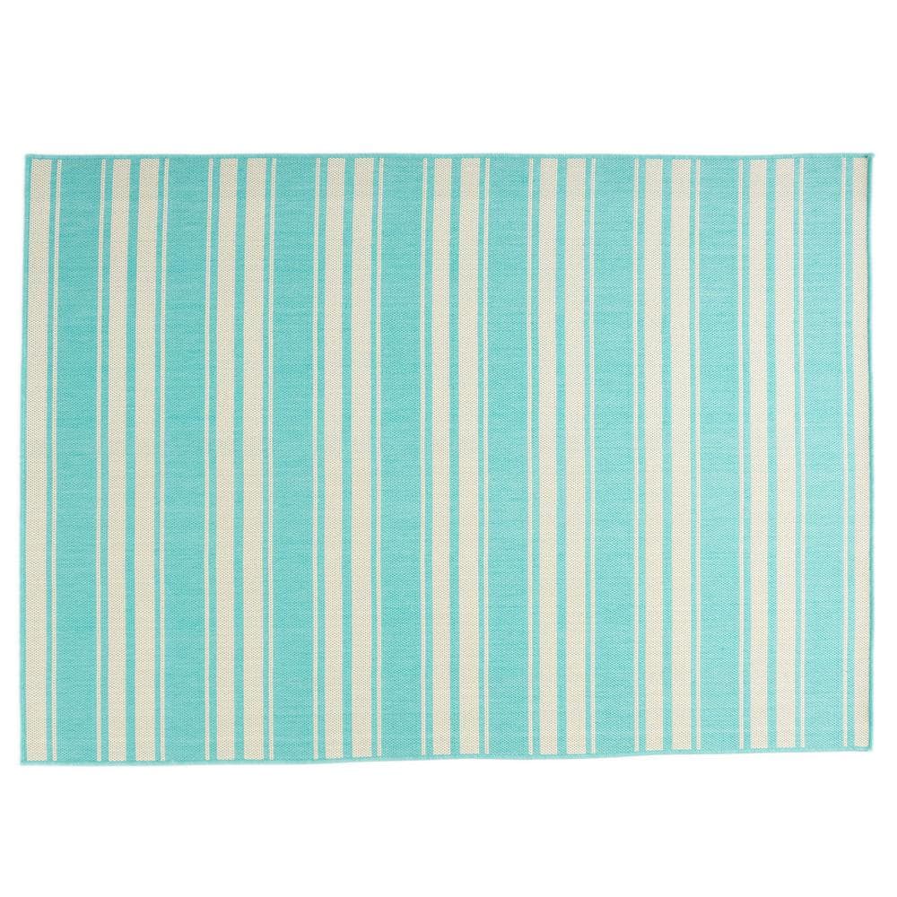 5.25 X 7 Multi-Colored Teal Stripe Area Rug Floor Decor for Outdoor/Indoor 