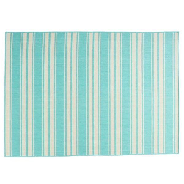5.25 X 7 Multi-Colored Teal Stripe Area Rug Floor Decor for Outdoor/Indoor Living Room, Patio