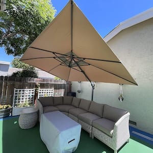 9 ft. x 12 ft. Double Top Outdoor Aluminum 360° Rotation Cantilever Patio Umbralla in Beige