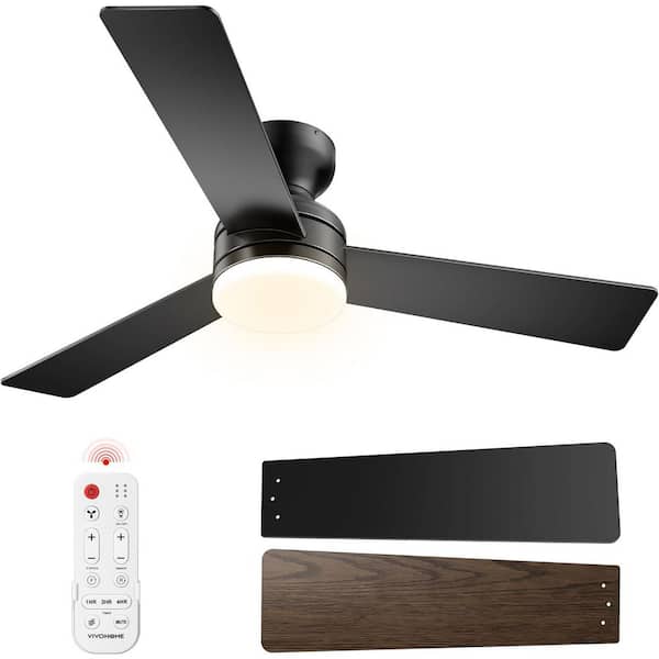 42 in. Smart Indoor Black Low Profile Standard Ceiling Fan with 3-Colors LED Light, DC Reversible and Remote Control