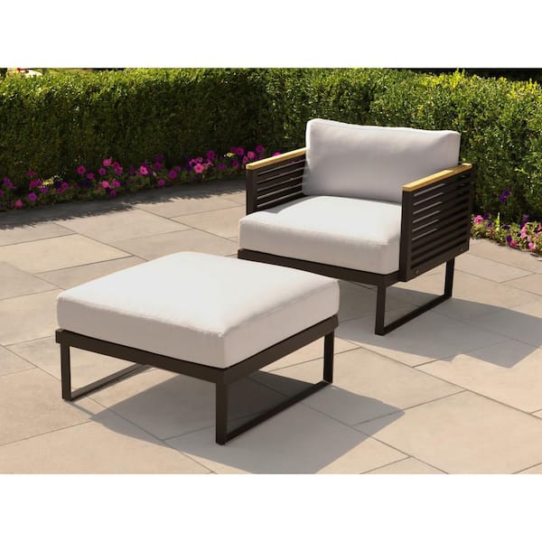 Monterey Chat Chair with Ottoman - Outdoor Furniture, Canvas Natural / Aluminum Teak - NewAge Products