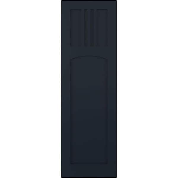 Ekena Millwork 12 in. x 30 in. PVC True Fit San Miguel Mission Style Fixed Mount Flat Panel Shutters Pair in Starless Night Blue
