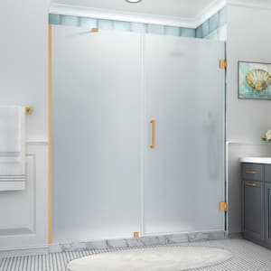 Belmore XL 71.25 - 72.25 in. x 80 in. Frameless Hinged Shower Door with Ultra-Bright Frosted Glass in Brushed Gold