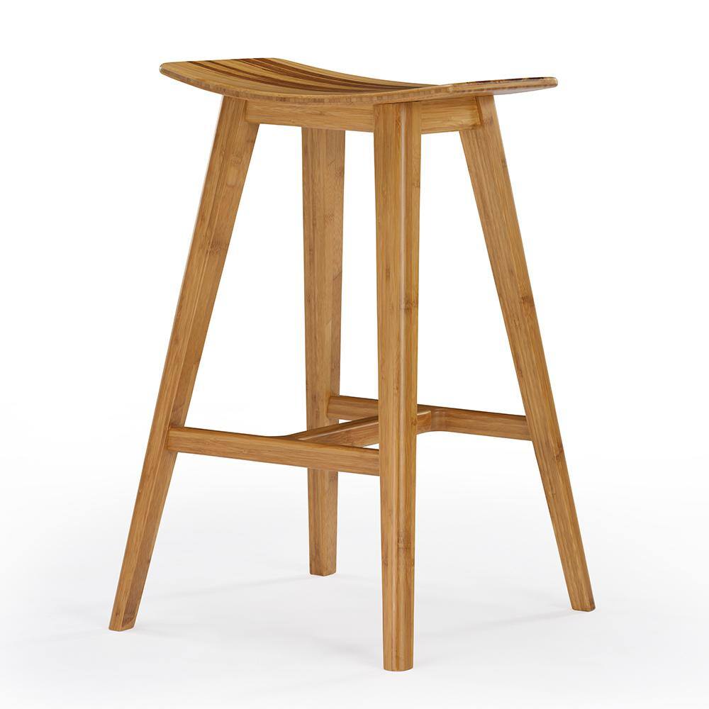 Caramelized Bamboo Saddle Counter Stool with Exotic Tiger Inlay