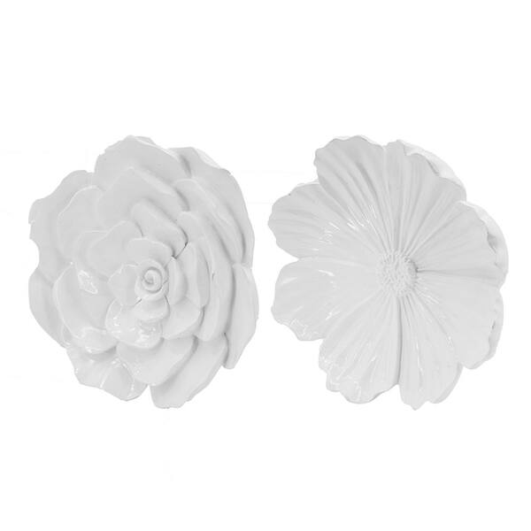 A & B Home Set of 2 White Floral Wall Accent Decorative Sign 78738WHIT