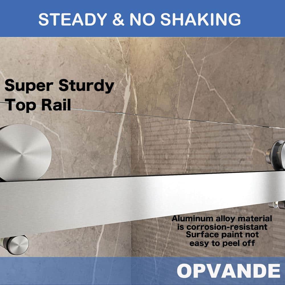 Brushed Nickel Frameless Sliding Shower Door with Clear Tempered Glass