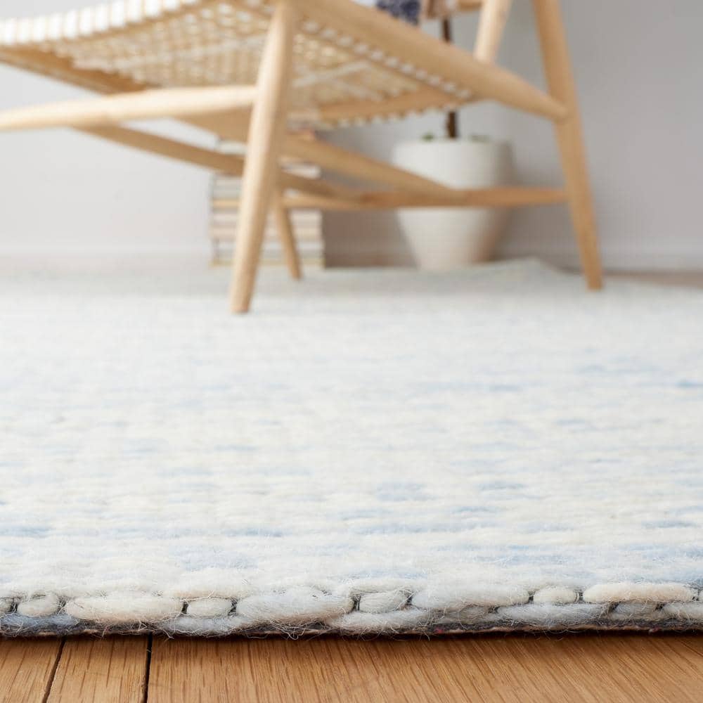 Marbella Blue and Ivory Flat Woven Wool Area Rug