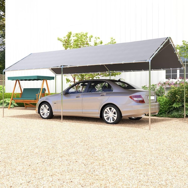 10 ft. W x 20 ft. D x 8.5 ft. H Grey Roof Metal Carport Heavy Duty Galvanized Car Canopy with Included Anchor Kit