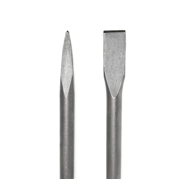 STARK USA 16 in. Flat and Point Bit Chisel and 1-1/8 in. Steel Hex