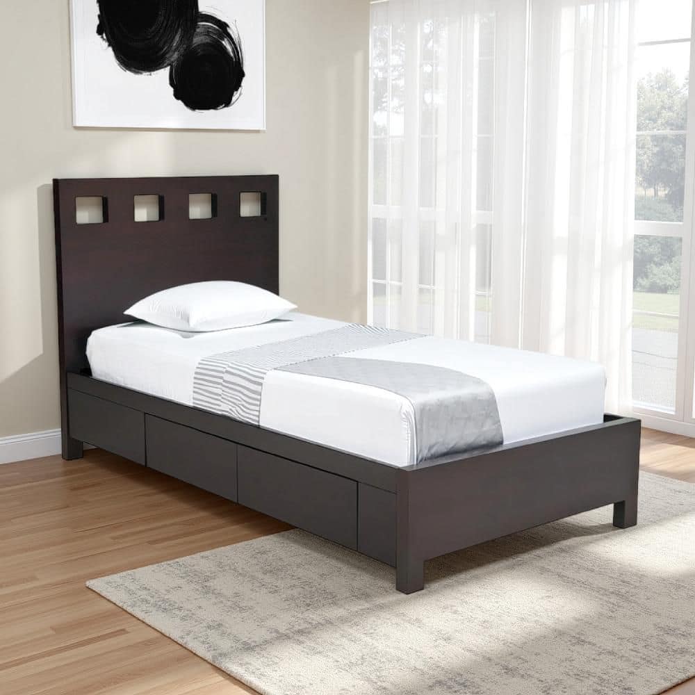 Yee Espresso Brown Wood Frame Full Panel Bed with Cut Out Headboard and 4-Drawers price history on PriceWatchPro