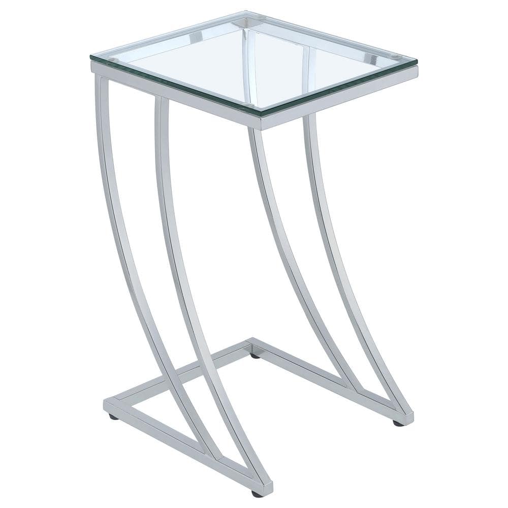 Cayden Contemporary Chrome and Clear Glass Accent Table