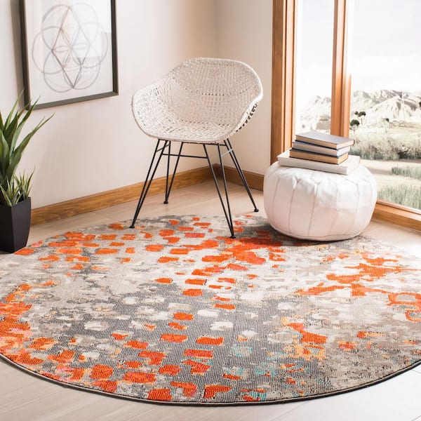 Madison Gray/Orange 7 ft. x 7 ft. Round Geometric Area Rug