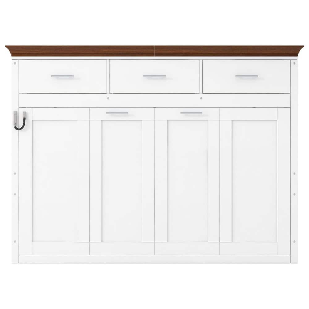 Front view of a white Murphy bed closed, showing the three top drawers.
