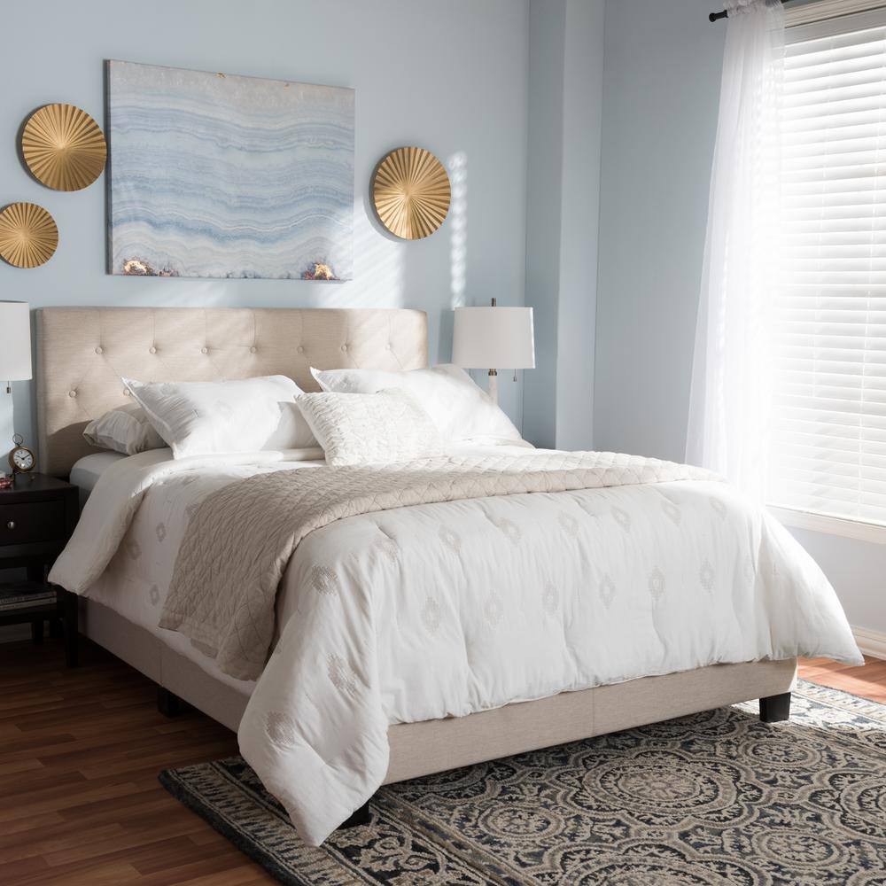 Cassandra Light Beige Queen Upholstered Bed with Tufted Headboard