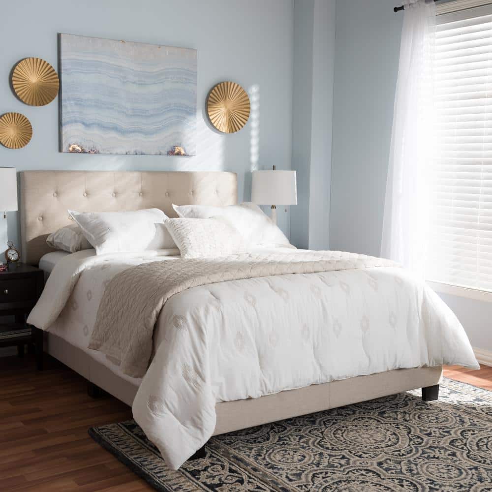 Cassandra Light Beige Queen Upholstered Bed with Tufted Headboard