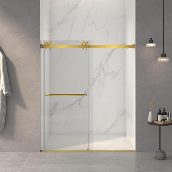 56-60 in. W x 70 in. H Sliding Frameless Shower Door in Brushed Gold Finish with Clear Tempered Glass