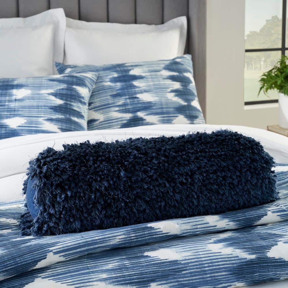 Navy Shag 20" Polyester Bolster Throw Pillow