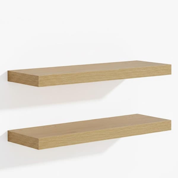 32" Oak Floating Shelves for Wall, 9.3" Deep Floating Shelves Set of 2, Large Display & Storage Shelf